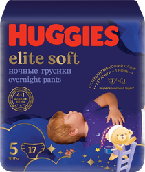 Подгузники-трусики HUGGIES Elite Soft 5 ночные 12–17кг, 17шт, фотография