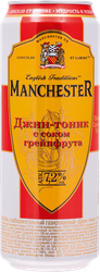 Напиток слабоалкогольный MANCHESTER Джин-тоник с соком грейпфрута, 7,2%, ж/б, 0.45л, крупный план
