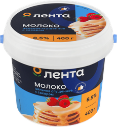 Молоко сгущенное ЛЕНТА цельное с сахаром 8,5% без змж, 400г, картинка