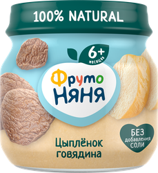 Пюре мясное ФРУТОНЯНЯ Цыпленок с говядиной, с 6 месяцев, 80г, фото