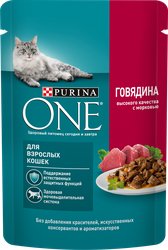 Корм влажный для взрослых кошек PURINA ONE Adult с говядиной и морковью в соусе, 75г, изображение