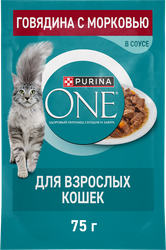 Корм влажный для взрослых кошек PURINA ONE Говядина и морковь, 75г, фото