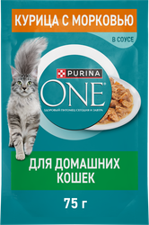 Корм влажный для взрослых кошек PURINA ONE для домашних, с курицей и морковью, 75г, детальное фото