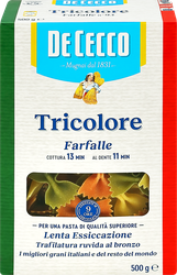 Макароны DE CECCO Farfalle Tricolore из твердых сортов пшеницы, 500г, изображение