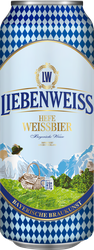 Пиво светлое LIEBENWEISS Hefe-Weissbier пшеничное нефильтрованное пастеризованное неосветленное, 5,1%, ж/б, 0.5л, детальное фото