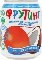 Напиток FRUITING из сока манго с кусочками кокоса негазированный, 0.238л, крупный план