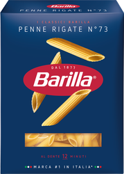 Макароны BARILLA Penne Rigate n.73 из твердых сортов пшеницы группа А высший сорт, 450г, вид