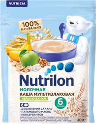 Каша мультизлаковая NUTRILON молочная с яблоком и бананом, с 6 месяцев, 200г, изображение