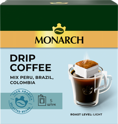 Набор кофе молотого MONARCH Арабика Перу, Бразилия, Колумбия натуральный жареный, дрип-пакет, 5шт, 55г, изображение