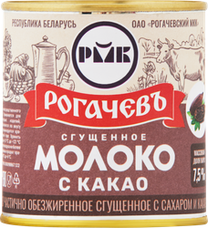 Молоко сгущенное, частично обезжиренное РОГАЧЕВЪ с сахаром и какао 7,5%, без змж, 380г, детальное фото