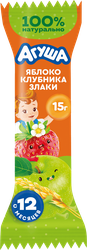 Батончик фруктово-злаковый детский АГУША Яблоко, клубника и злаки, с 12 месяцев, 15г, изображение