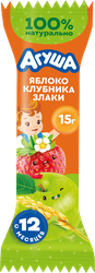Батончик фруктово-злаковый детский АГУША Яблоко, клубника и злаки, с 12 месяцев, 15г, фото