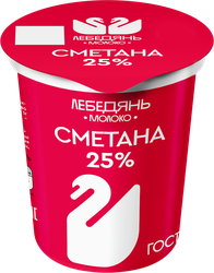 Изображение товара Сметана ЛЕБЕДЯНЬМОЛОКО 25%, без змж, 300г