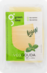 Продукт пищевой на основе крахмала GREEN IDEA со вкусом сыра Гауда 24%, нарезка, 150г, детальное фото