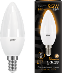 Лампа светодиодная GAUSS Blk E14 9.5Вт теплый, свеча, вид
