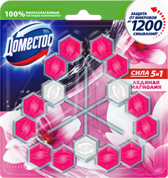 Блок для унитаза ДОМЕСТОС Trio Power 5 Ледяная магнолия, 3х55г, изображение