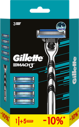 Станок для бритья GILLETTE MACH3 с 4 сменными кассетами, крупный план