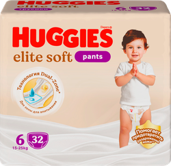 Подгузники-трусики HUGGIES Elite Soft 6 15–25кг, 32шт, вид