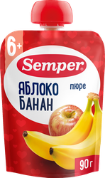 Изображение товара Пюре фруктовое SEMPER Яблоко, банан, с витамином С, с 6 месяцев, 90г