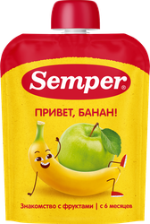 Пюре фруктовое SEMPER Яблоко, банан, с витамином С, с 6 месяцев, 90г, фотография