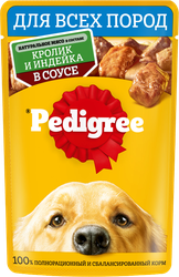 Корм консервированный для взрослых собак PEDIGREE с кроликом и индейкой в соусе, для всех пород, 85г, вид