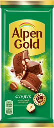 Шоколад молочный ALPEN GOLD с дробленым фундуком, 80г, фото
