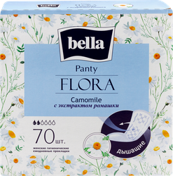 Прокладки ежедневные BELLA Panty Flora Camomile с экстрактом ромашки, 70шт, крупный план