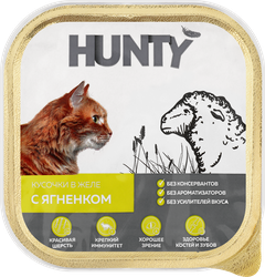 Корм консервированный для взрослых кошек HUNTY с ягненком, кусочки в желе, 100г, изображение