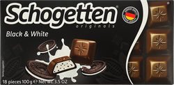 Шоколад молочный SCHOGETTEN Black&White с ванильным кремом, кусочками печенья и какао, 100г, вид
