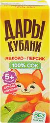 Сок ДАРЫ КУБАНИ Яблоко-персик с мякотью, с 5 месяцев, 200мл, фотография
