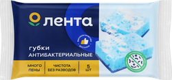 Губка для посуды ЛЕНТА антибактериальная, крупнопористая, 5шт, вид