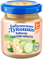 Пюре овощное БАБУШКИНО ЛУКОШКО Кабачок и цветная капуста, с 5 месяцев, 100г, картинка