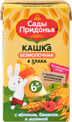 Кашка мультизлаковая САДЫ ПРИДОНЬЯ 4 злака безмолочная, с яблоком, бананом и малиной, с 6 месяцев, 125г, детальное фото