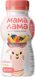 Йогурт питьевой МАМА ЛАМА Клубника-банан 2,5%, без змж, 180г, фото