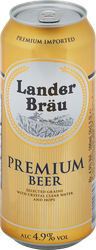 Пиво светлое LANDER BRAU фильтрованное пастеризованное, 4,9%, ж/б, 0.5л, крупный план
