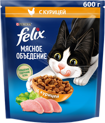 Корм сухой для взрослых кошек FELIX Мясное объедение Курица, 600г, изображение