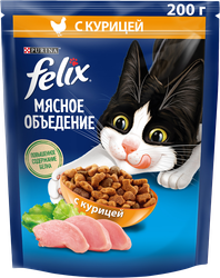 Корм сухой для взрослых кошек FELIX Мясное объедение Курица, 200г, изображение