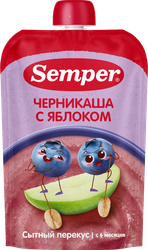 Пюре фруктово-злаковое SEMPER Яблоко, черника, с кашей, с 6 месяцев,  120г, изображение