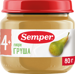 Изображение товара Пюре фруктовое SEMPER Груша, с 4 месяцев, 80г