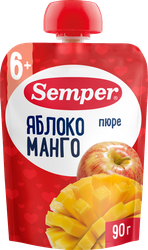 Пюре фруктовое SEMPER Яблоко и манго, с 6 месяцев, 90г, крупный план