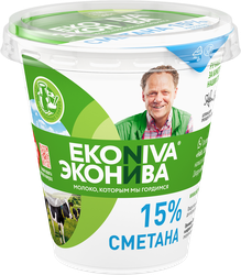 Сметана ЭКОНИВА 15%, без змж, 300г, фото