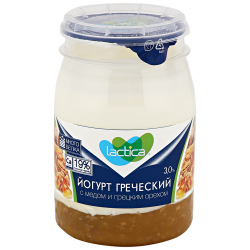 Йогурт LACTICA Греческий с медом и грецким орехом 3% двухслойный, без змж, 190г, картинка