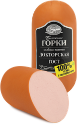 Колбаса вареная БЛИЖНИЕ ГОРКИ Докторская ГОСТ, 450г, крупный план