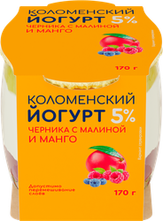 Йогурт КОЛОМЕНСКИЙ Черника, малина и манго 5%, без змж, 170г, вид