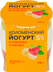 Йогурт КОЛОМЕНСКИЙ Клубника и банан 5%, без змж, 170г, крупный план