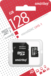 Карта памяти SMARTBUY microSDXC 128GB СL10, с адаптером SD, картинка
