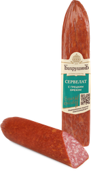 Колбаса варено-копченая БАХРУШИНЪ Сервелат с грецким орехом, весовая, фотография