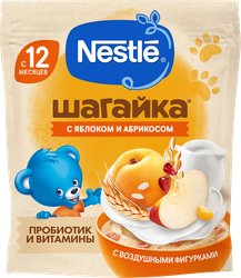 Каша мультизлаковая NESTLE Шагайка, молочная с яблоком, кусочками  абрикоса и воздушными фигуркамис соком граната, с 12 месяцев, 190г, детальное фото