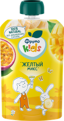 Пюре фруктовое ФРУТОKIDS Желтый микс, яблоко, банан, абрикос, манго и 
маракуйя, с 8 месяцев, 90г, крупный план