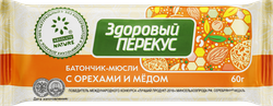 Батончик мюсли ЗДОРОВЫЙ ПЕРЕКУС с орехами с медом, 60г, картинка